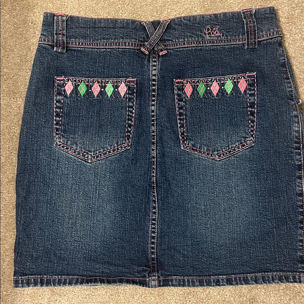 Lilly Pulitzer Dark Blue Denim Mini Skirt Embroidered